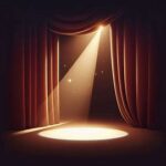 A simple illustration of a fading spotlight or stage curtain closing, representing stepping away from Hollywood.