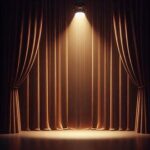 A simple illustration of a fading spotlight or stage curtain closing, representing stepping away from Hollywood.